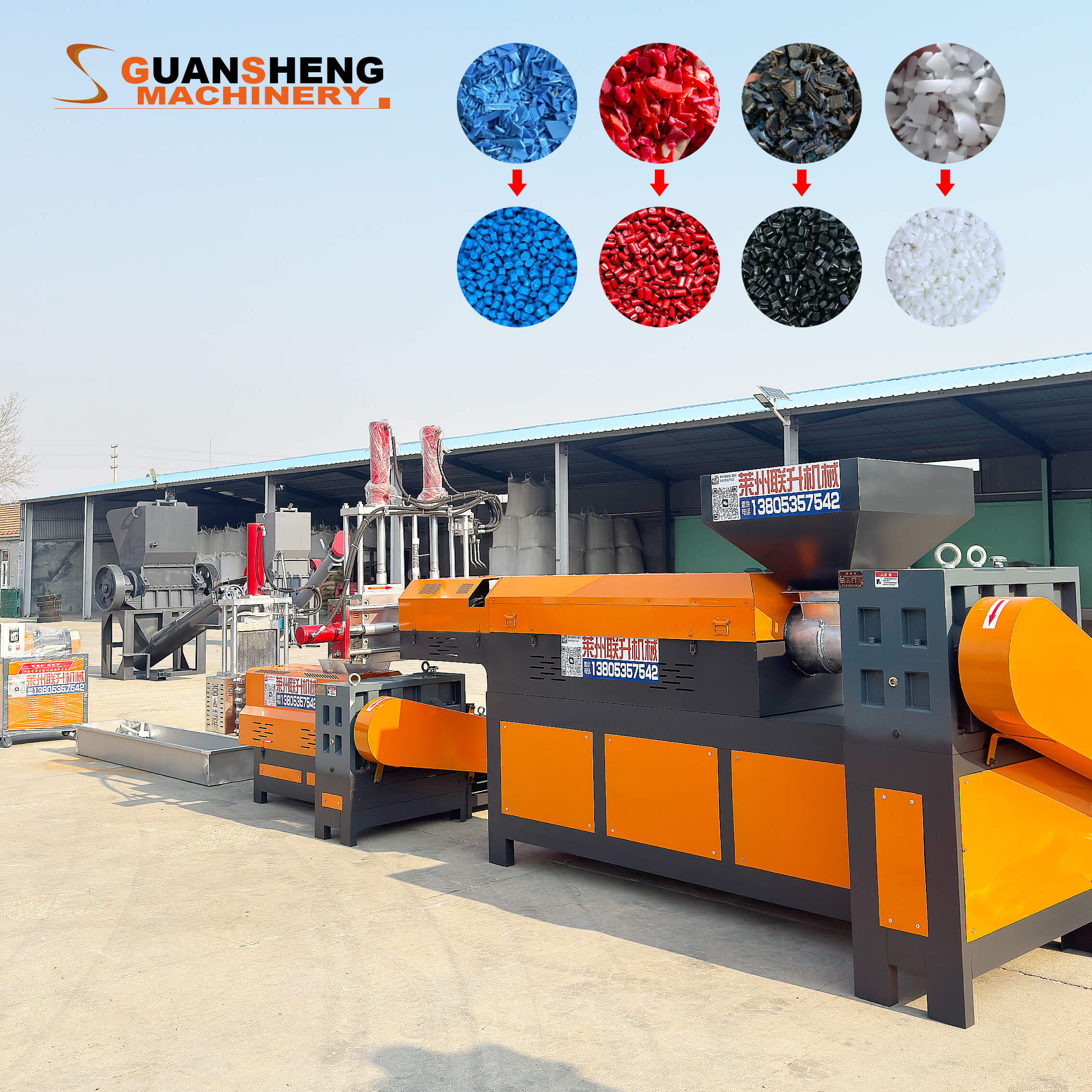 Plastic recycling granulator in operation